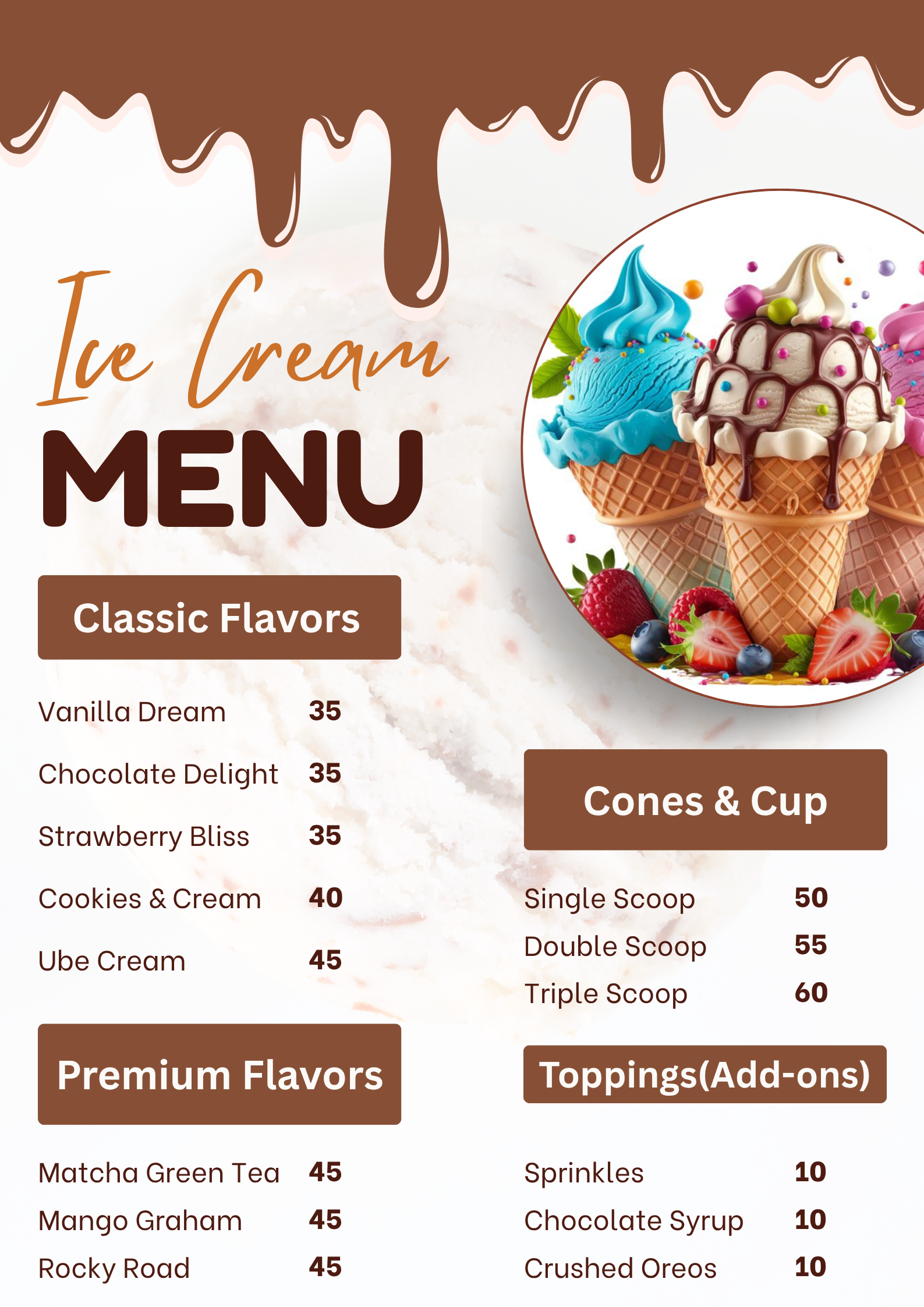 Ice Cream Menu